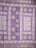 Dola silk fancy saree lavender color allover prints & zari border with printed pallu and attached blouse