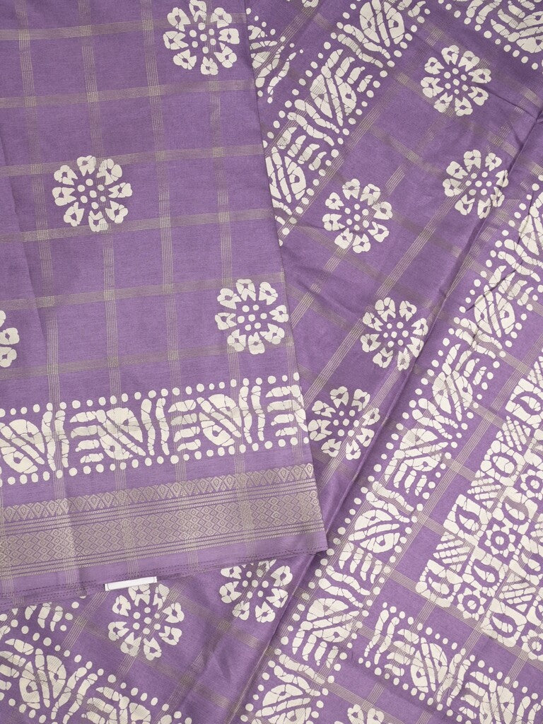 Dola silk fancy saree lavender color allover prints & zari border with printed pallu and attached blouse