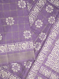 Dola silk fancy saree lavender color allover prints & zari border with printed pallu and attached blouse