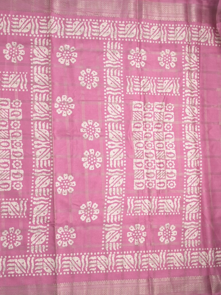Dola silk fancy saree light pink color allover prints & zari border with printed pallu and attached blouse