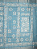 Dola silk fancy saree sky blue color allover prints & zari border with printed pallu and attached blouse