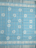 Dola silk fancy saree sky blue color allover prints & zari border with printed pallu and attached blouse