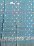 Dola silk fancy saree sky blue color allover prints & zari border with printed pallu and attached blouse