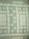 Dola silk fancy saree light green color allover prints & zari border with printed pallu and attached blouse