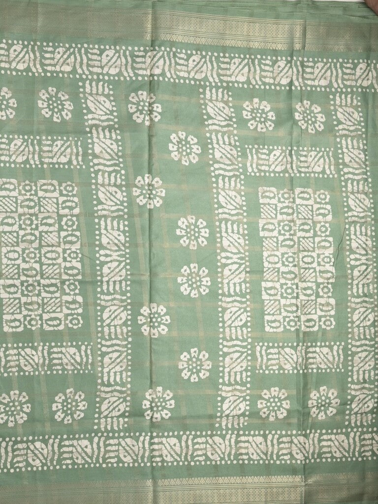 Dola silk fancy saree light green color allover prints & zari border with printed pallu and attached blouse