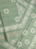 Dola silk fancy saree light green color allover prints & zari border with printed pallu and attached blouse