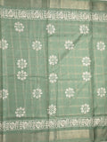 Dola silk fancy saree light green color allover prints & zari border with printed pallu and attached blouse