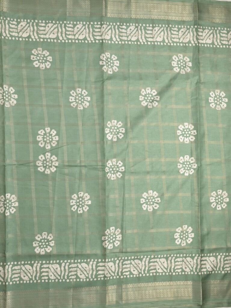 Dola silk fancy saree light green color allover prints & zari border with printed pallu and attached blouse