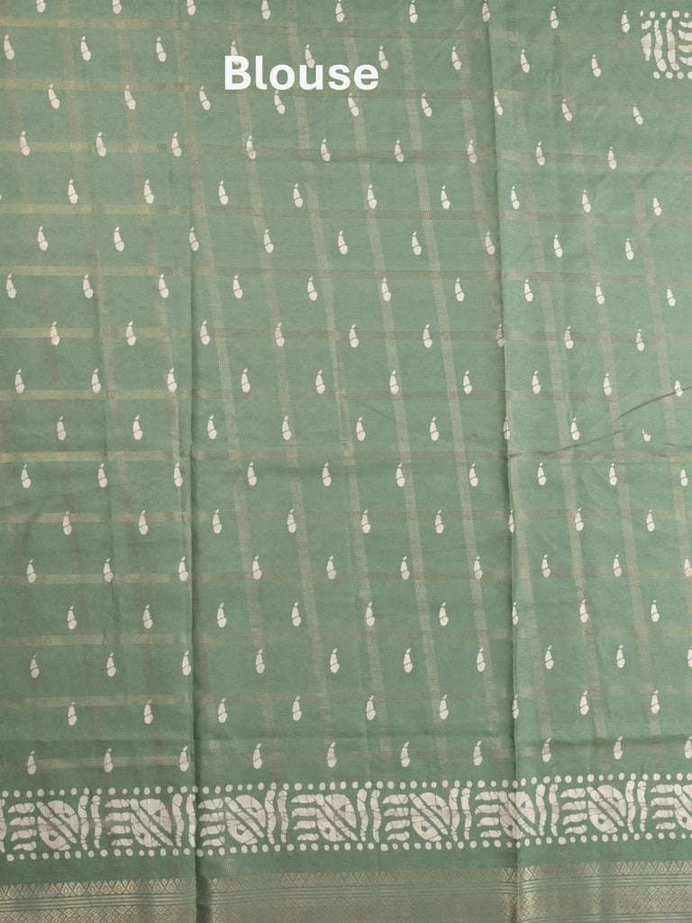 Dola silk fancy saree light green color allover prints & zari border with printed pallu and attached blouse