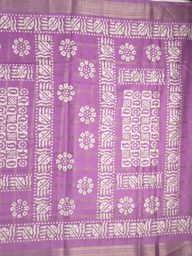 Dola silk fancy saree purple color allover prints & zari border with printed pallu and attached blouse