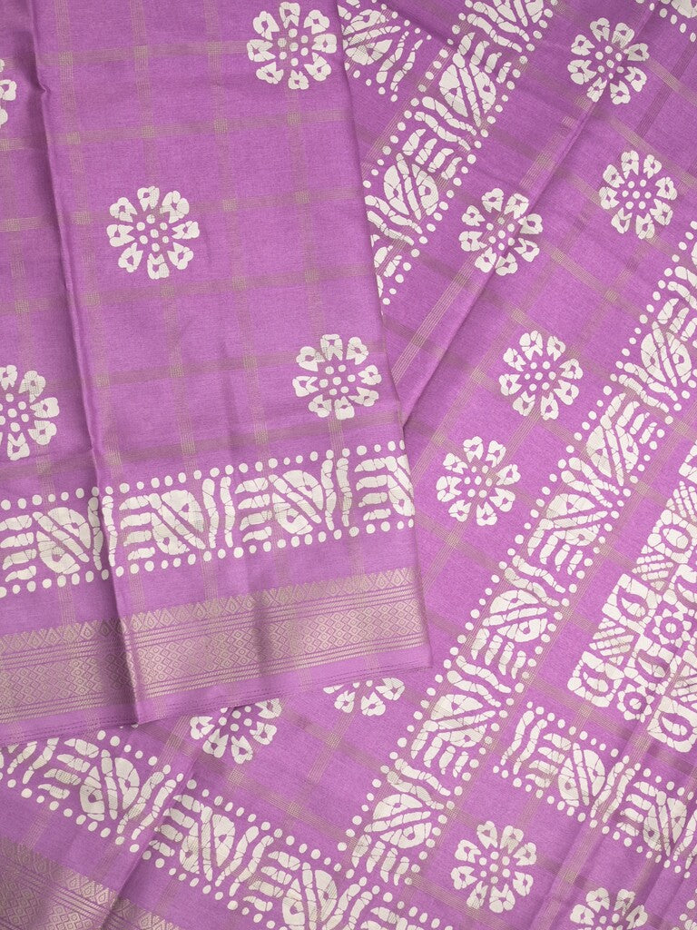 Dola silk fancy saree purple color allover prints & zari border with printed pallu and attached blouse