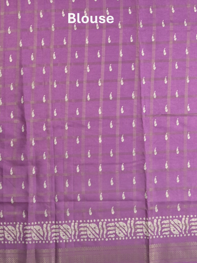 Dola silk fancy saree purple color allover prints & zari border with printed pallu and attached blouse