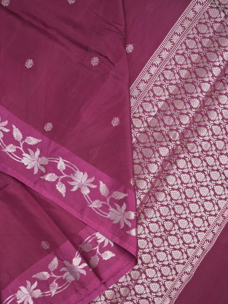 Raw mango fancy saree wine color allover zari motifs & zari border with rich pallu and attached blouse