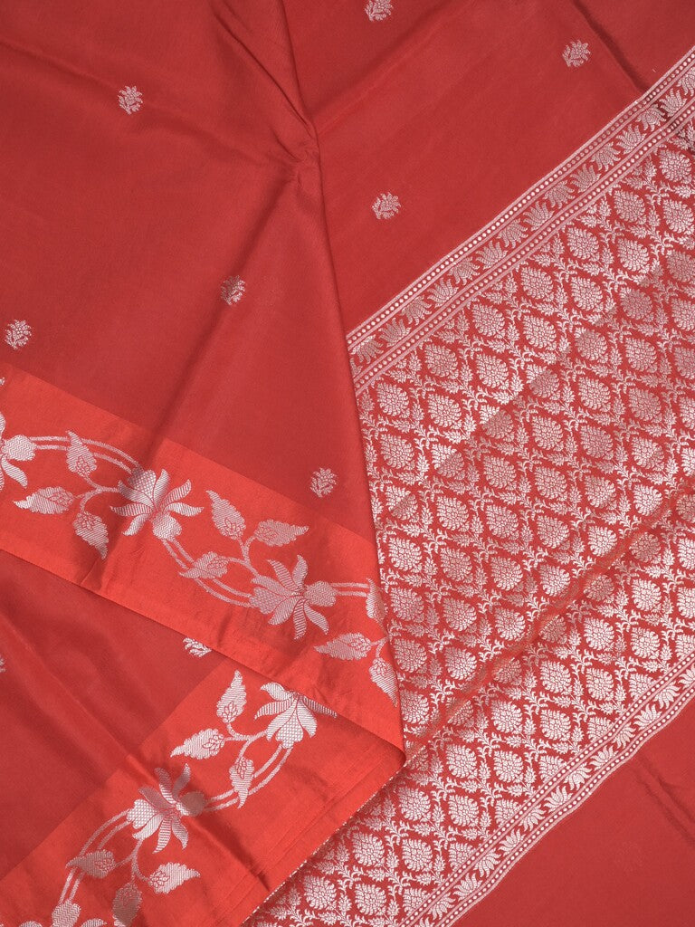 Raw mango fancy saree red color allover zari motifs & zari border with rich pallu and attached blouse
