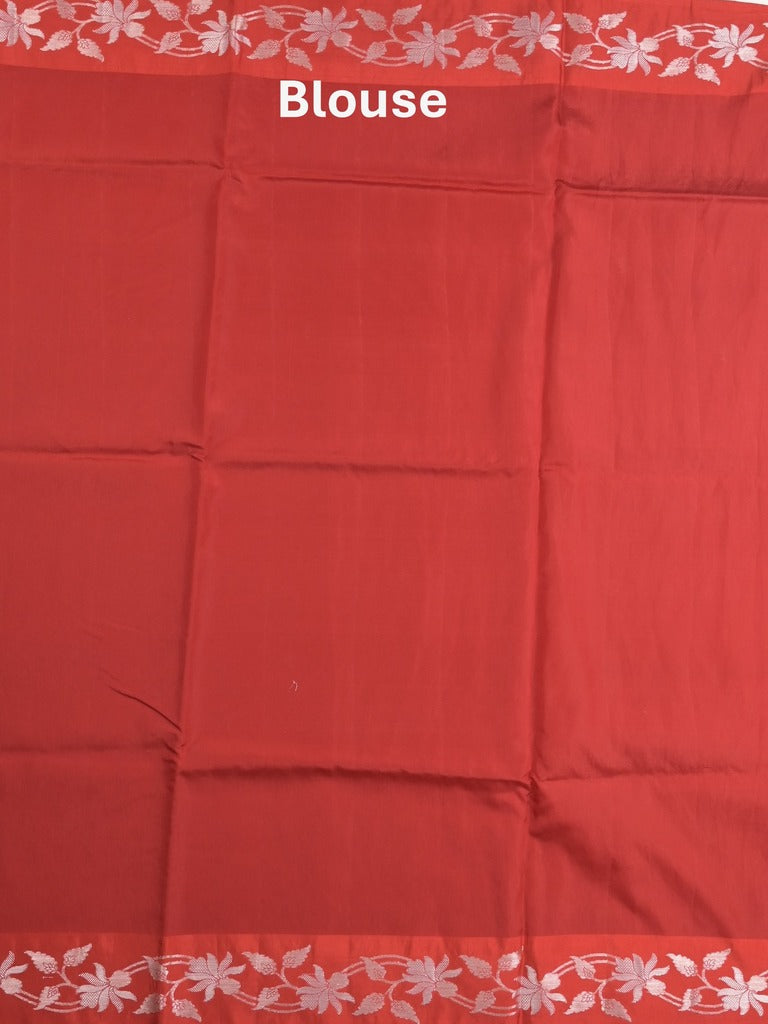 Raw mango fancy saree red color allover zari motifs & zari border with rich pallu and attached blouse