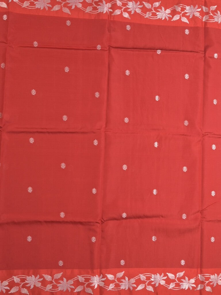Raw mango fancy saree red color allover zari motifs & zari border with rich pallu and attached blouse