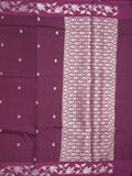 Raw mango fancy saree dark wine color allover zari motifs & zari border with rich pallu and attached blouse