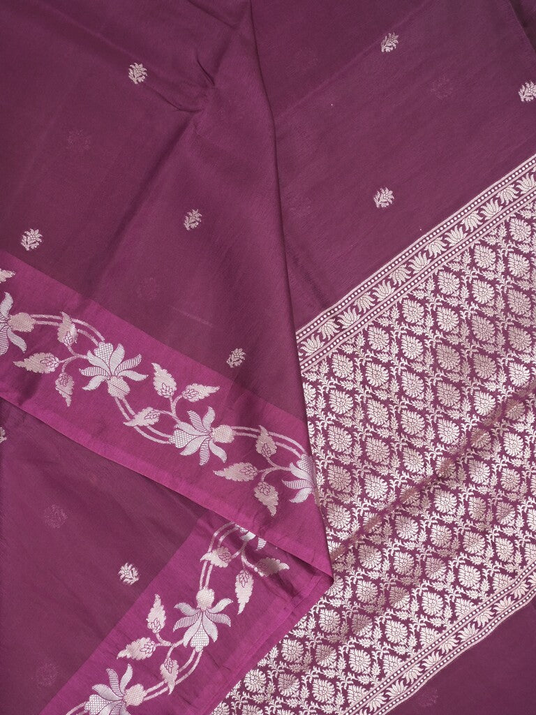 Raw mango fancy saree dark wine color allover zari motifs & zari border with rich pallu and attached blouse