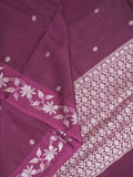 Raw mango fancy saree dark wine color allover zari motifs & zari border with rich pallu and attached blouse
