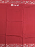 Raw mango fancy saree cherry red color allover zari motifs & zari border with rich pallu and attached blouse