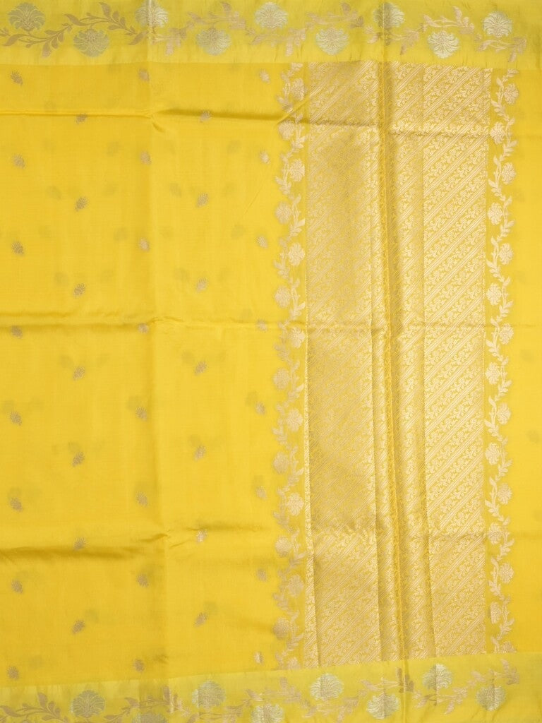 Raw mango fancy saree yellow color allover zari motifs & zari border with rich pallu and attached blouse