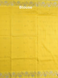 Raw mango fancy saree yellow color allover zari motifs & zari border with rich pallu and attached blouse