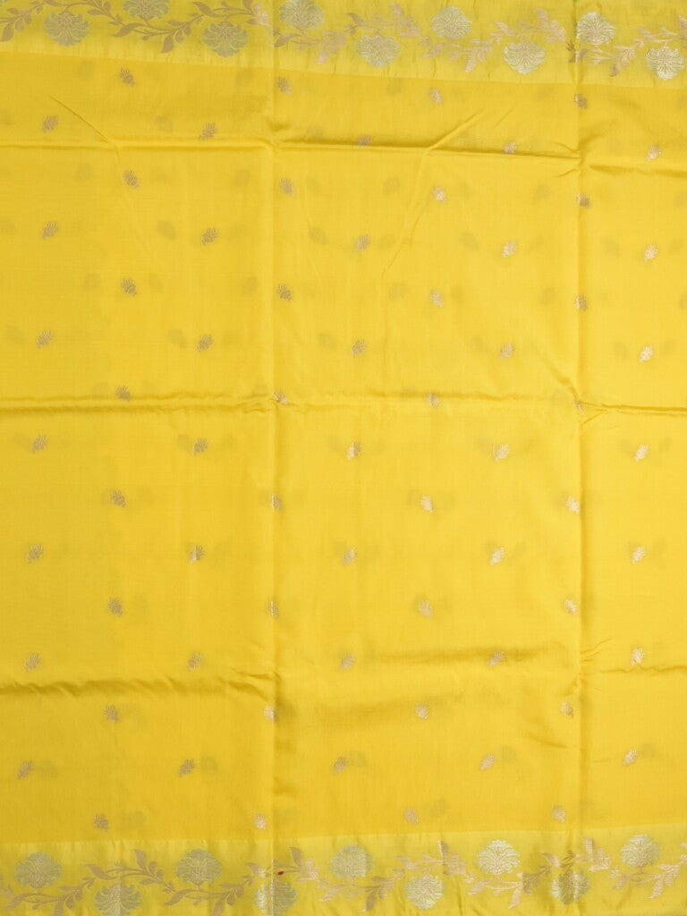 Raw mango fancy saree yellow color allover zari motifs & zari border with rich pallu and attached blouse