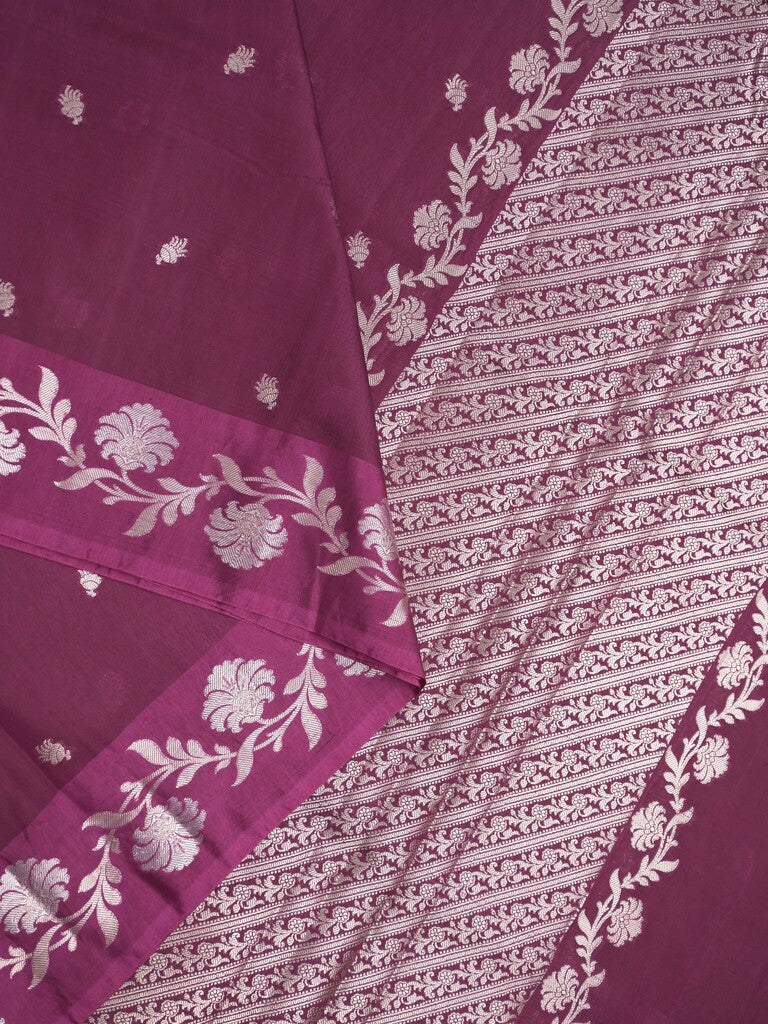 Raw mango fancy saree wine color allover zari motifs & zari border with rich pallu and attached blouse