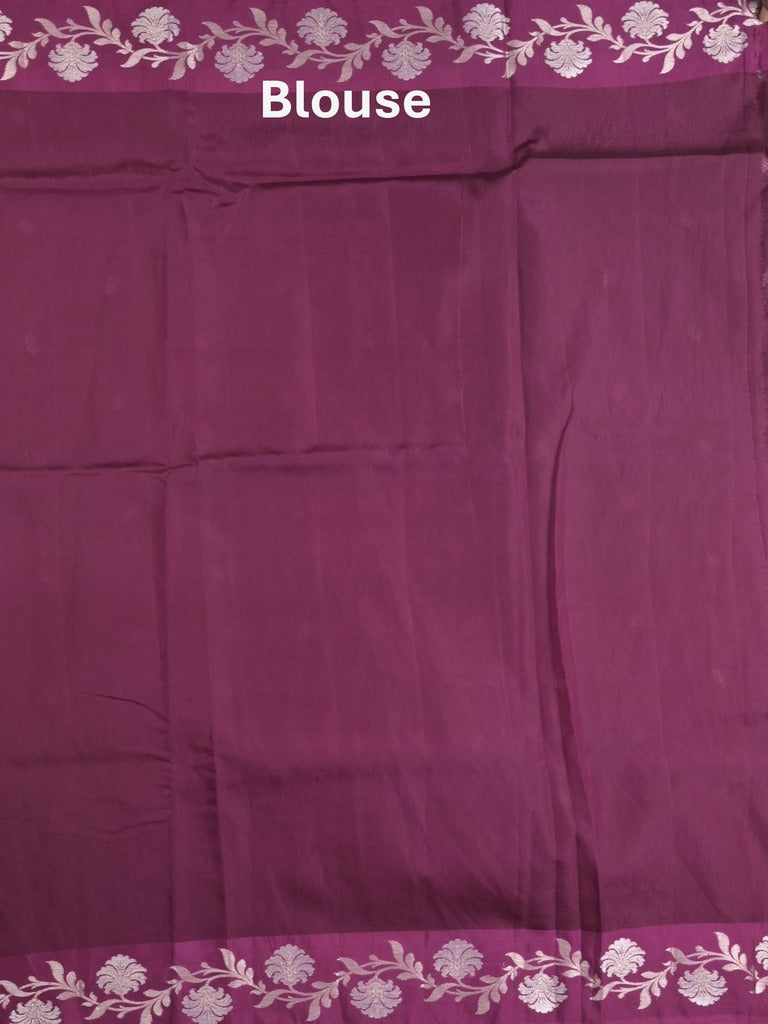 Raw mango fancy saree wine color allover zari motifs & zari border with rich pallu and attached blouse