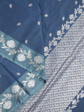 Raw mango fancy saree navy blue color allover zari motifs & zari border with rich pallu and attached blouse