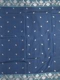 Raw mango fancy saree navy blue color allover zari motifs & zari border with rich pallu and attached blouse