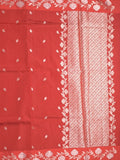 Raw mango fancy saree red color allover zari motifs & zari border with rich pallu and attached blouse