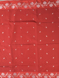 Raw mango fancy saree red color allover zari motifs & zari border with rich pallu and attached blouse