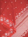 Raw mango fancy saree red color allover zari motifs & zari border with rich pallu and attached blouse