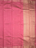 Dupion fancy saree pink color allover zari motifs & zari border with short pallu and attached blouse