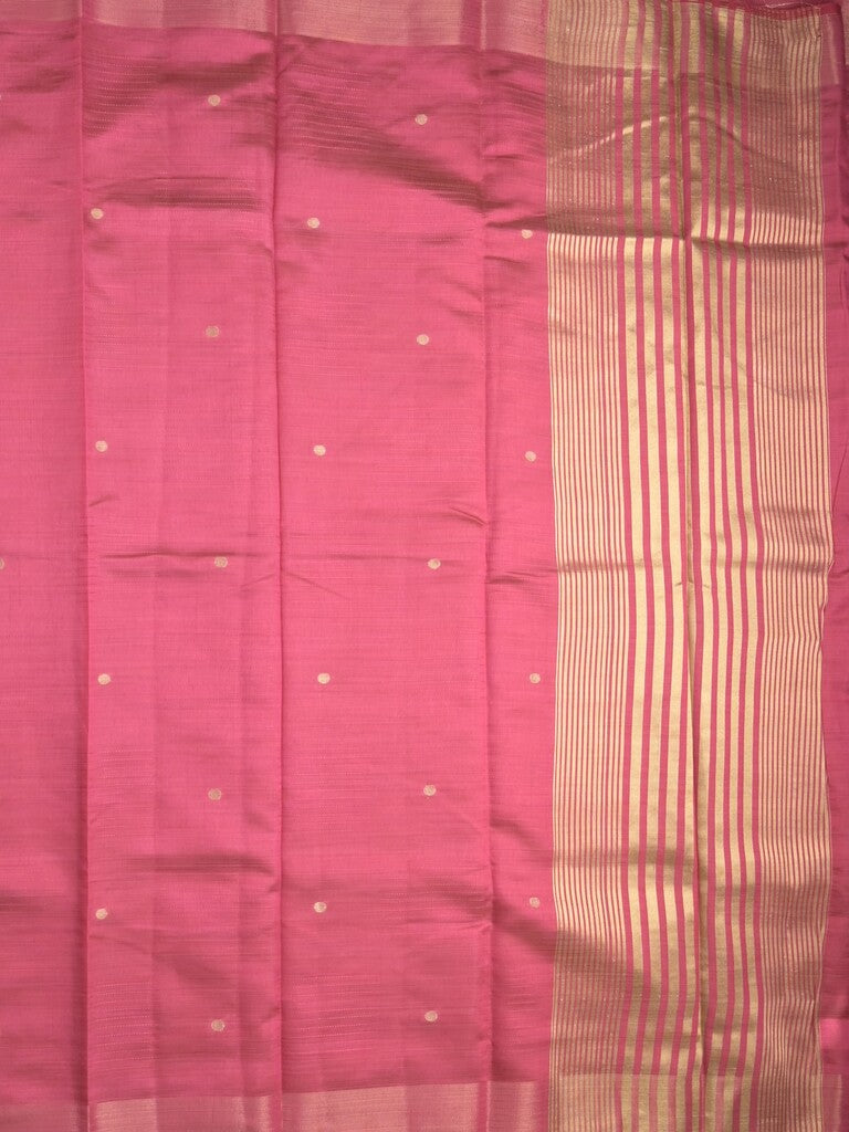 Dupion fancy saree pink color allover zari motifs & zari border with short pallu and attached blouse