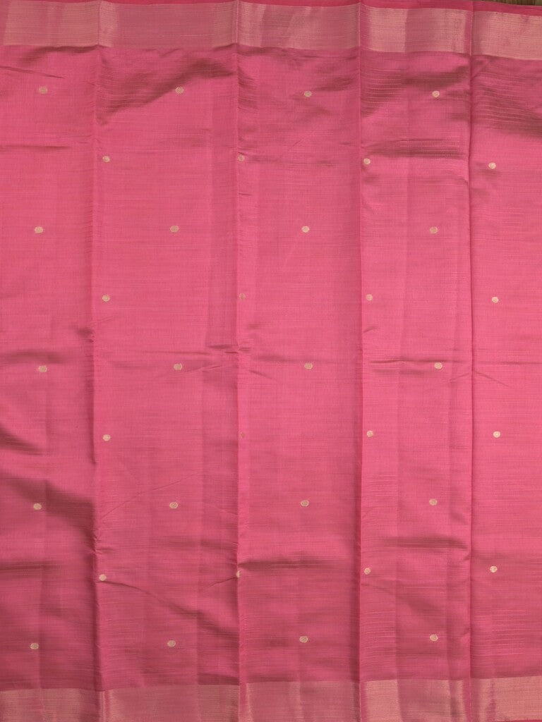 Dupion fancy saree pink color allover zari motifs & zari border with short pallu and attached blouse