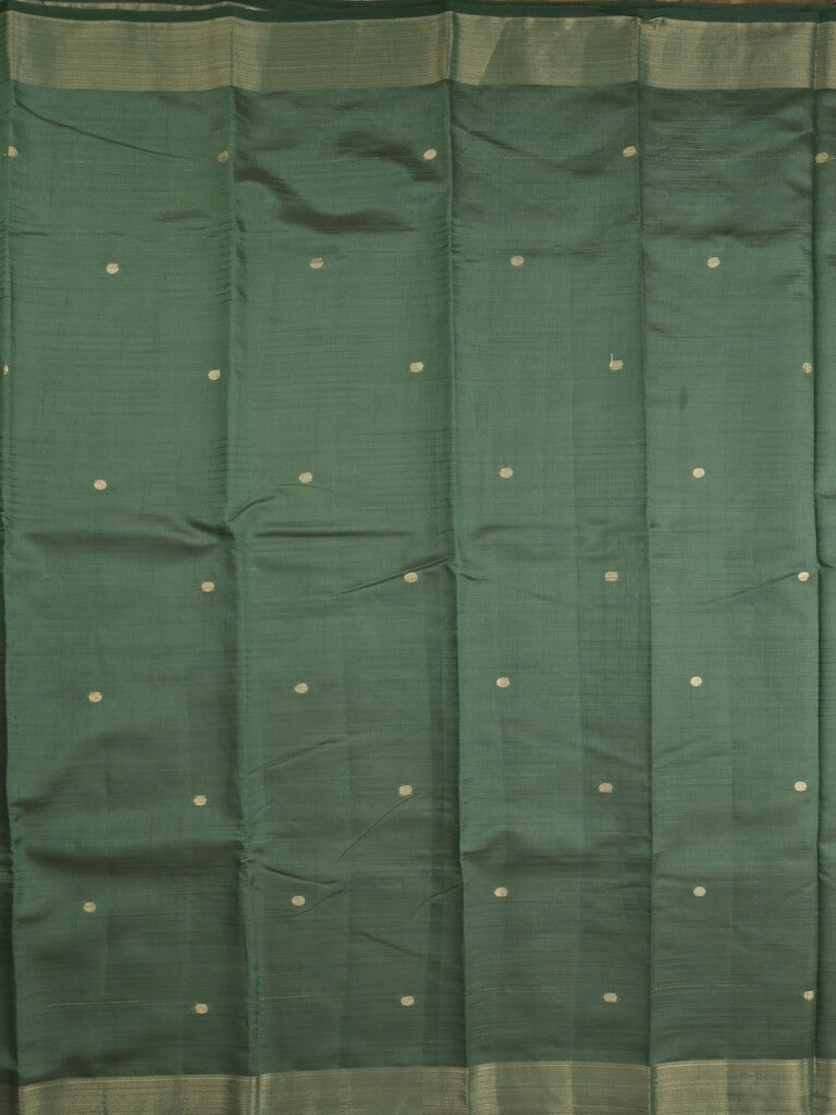 Dupion fancy saree bottle green color allover zari motifs & zari border with short pallu and attached blouse