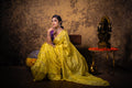 FABRIC ONLY Yellow color dola silk tissue fabric with allover weaves per meter