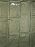Dupion fancy saree bottle green color allover zari motifs & zari border with short pallu and attached blouse