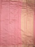 Dupion fancy saree baby pink color allover zari motifs & zari border with short pallu and attached blouse