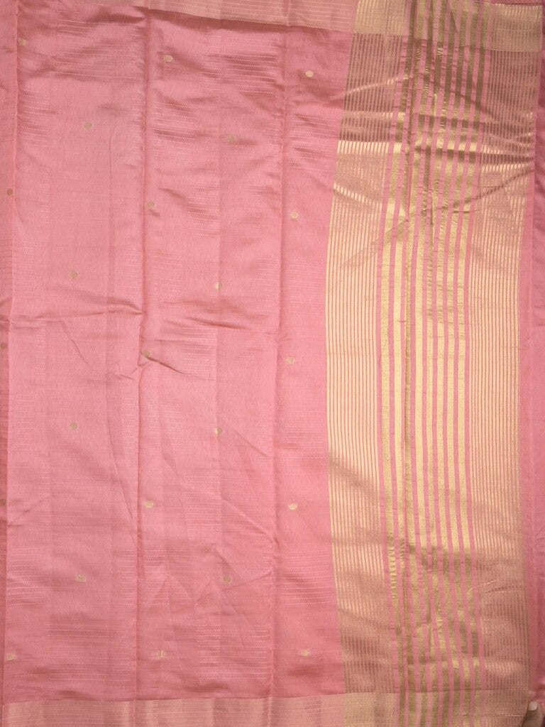 Dupion fancy saree baby pink color allover zari motifs & zari border with short pallu and attached blouse
