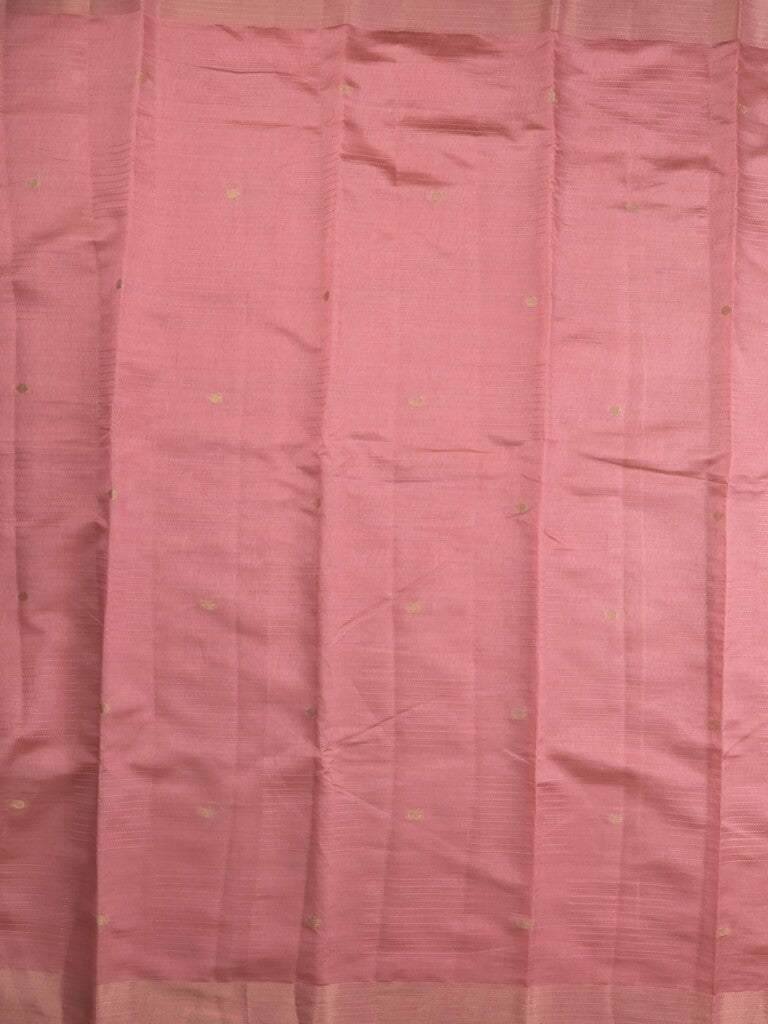Dupion fancy saree baby pink color allover zari motifs & zari border with short pallu and attached blouse