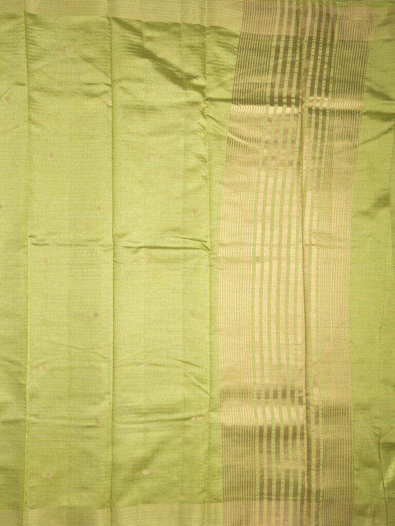 Dupion fancy saree light parrot green color allover zari motifs & zari border with short pallu and attached blouse