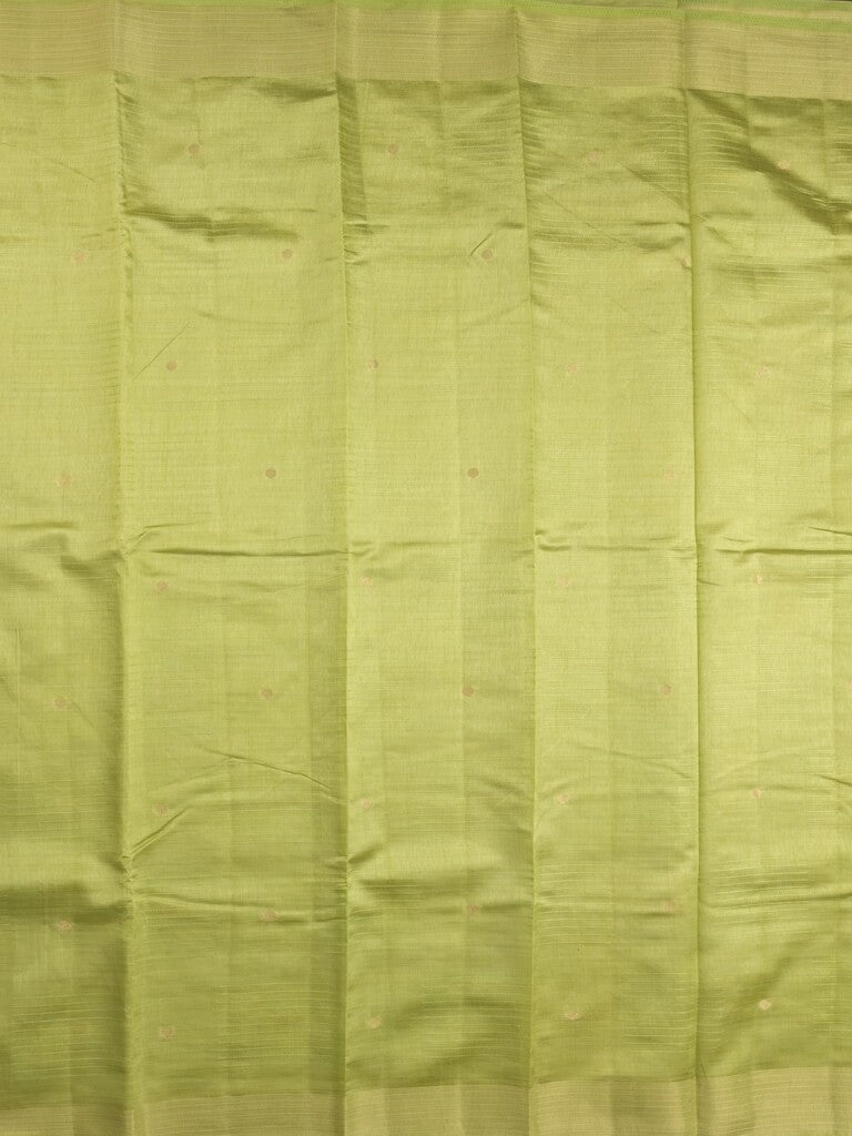 Dupion fancy saree light parrot green color allover zari motifs & zari border with short pallu and attached blouse