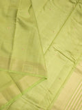 Dupion fancy saree light parrot green color allover zari motifs & zari border with short pallu and attached blouse