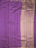 Dupion fancy saree violet color allover zari motifs & zari border with short pallu and attached blouse