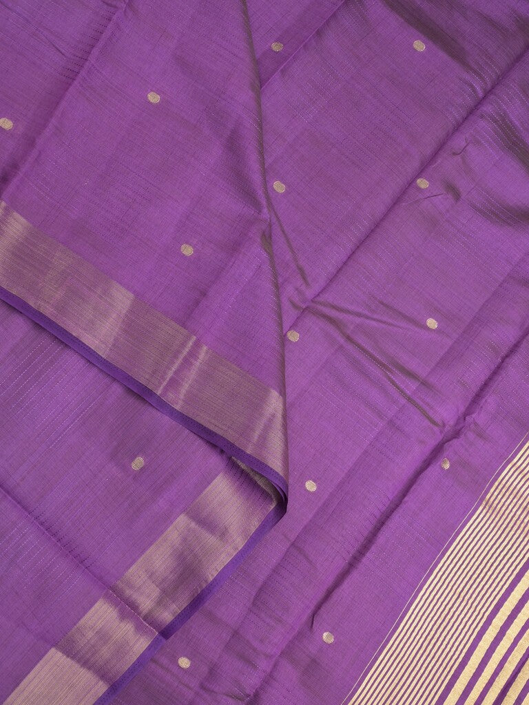 Dupion fancy saree violet color allover zari motifs & zari border with short pallu and attached blouse