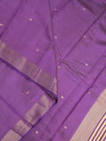 Dupion fancy saree violet color allover zari motifs & zari border with short pallu and attached blouse