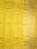 Dupion fancy saree golden yellow color allover zari motifs & zari border with short pallu and attached blouse